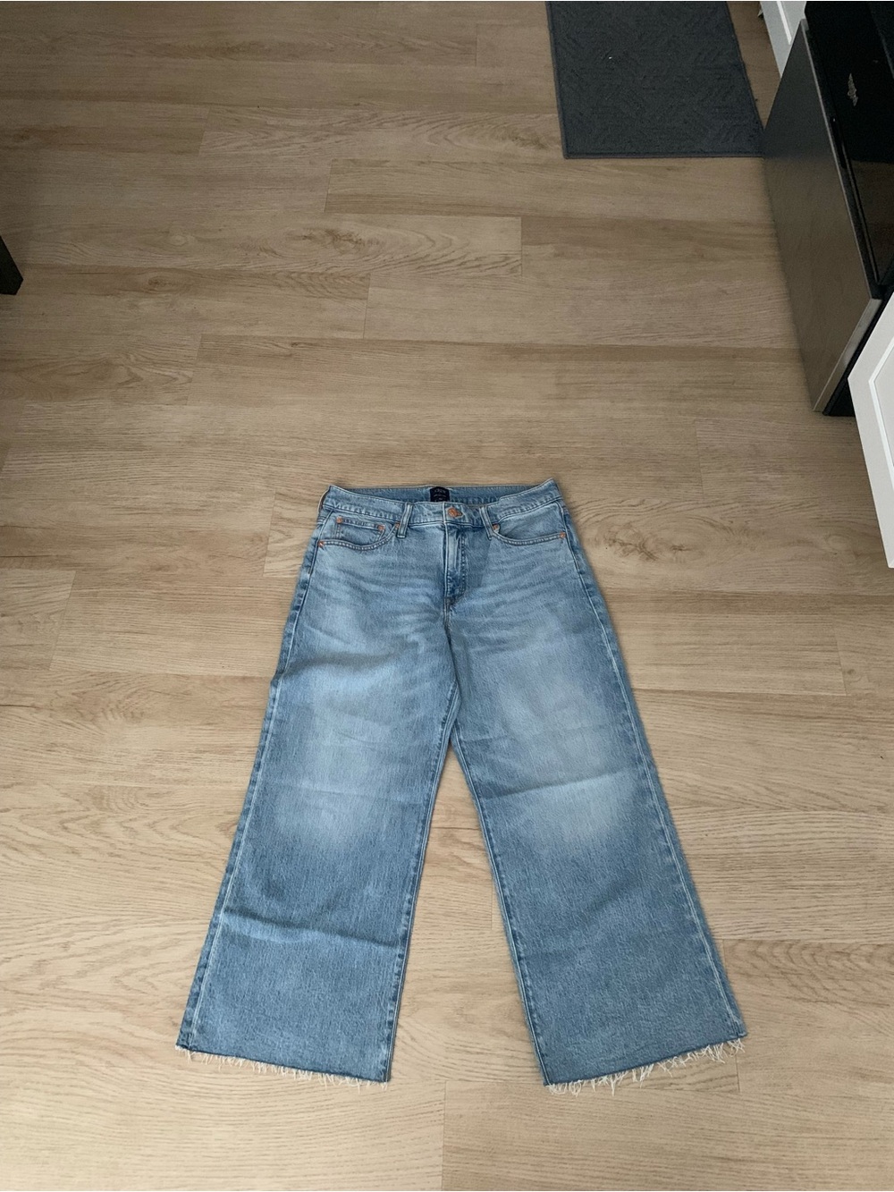 J. Crew Factory Light Blue Wide-Leg Jeans with Raw Hem
